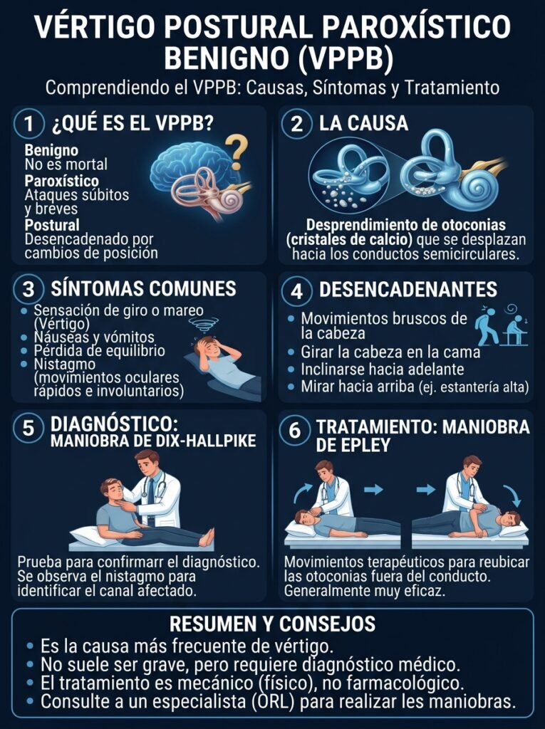 Infografía del vértigo postural paroxístico benigno (VPPB)